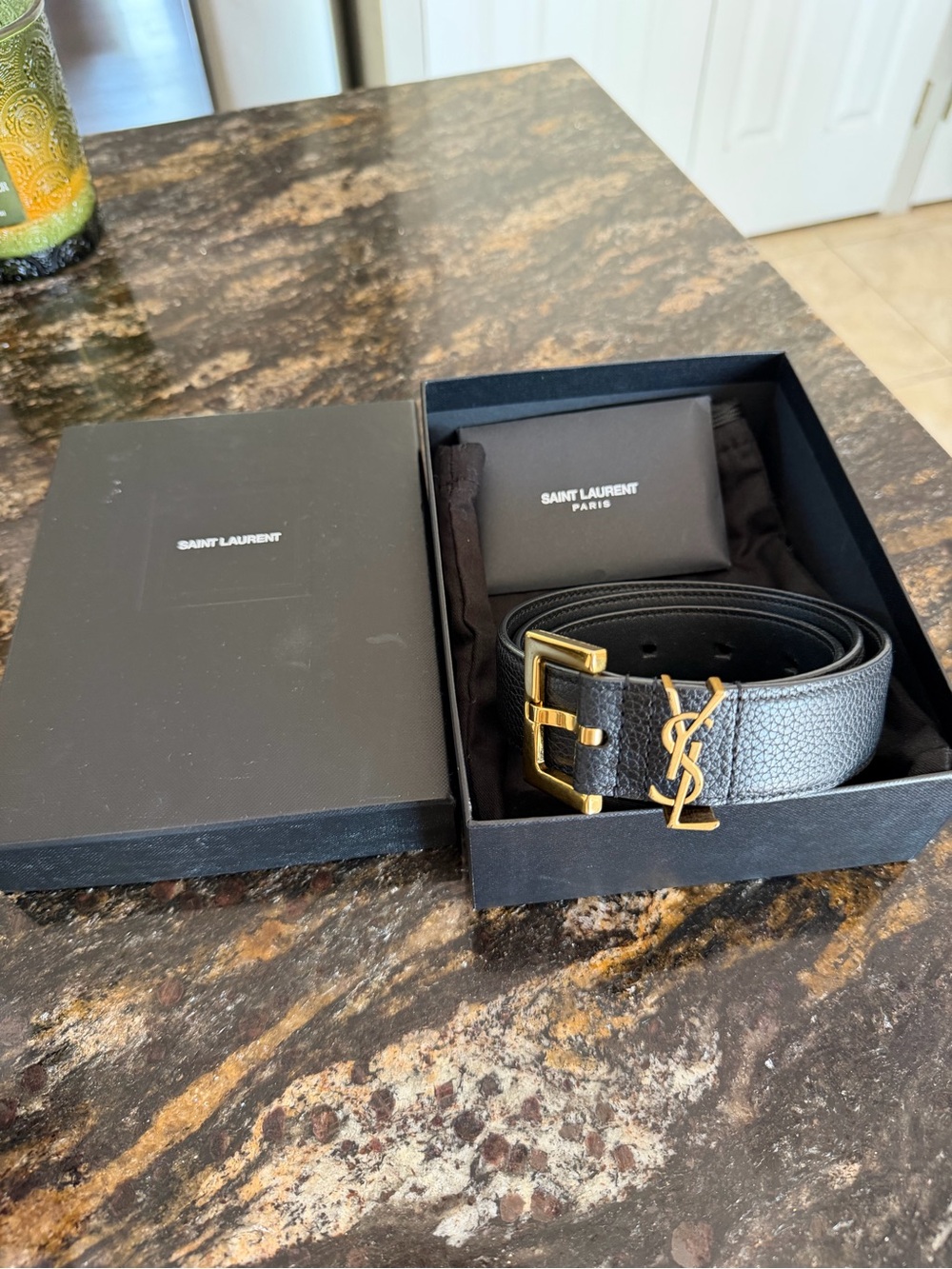 Saint Laurent Black Leather Woman’s Logo Belt with Gold YSL Buckle Size 75 - Picture 1 of 4